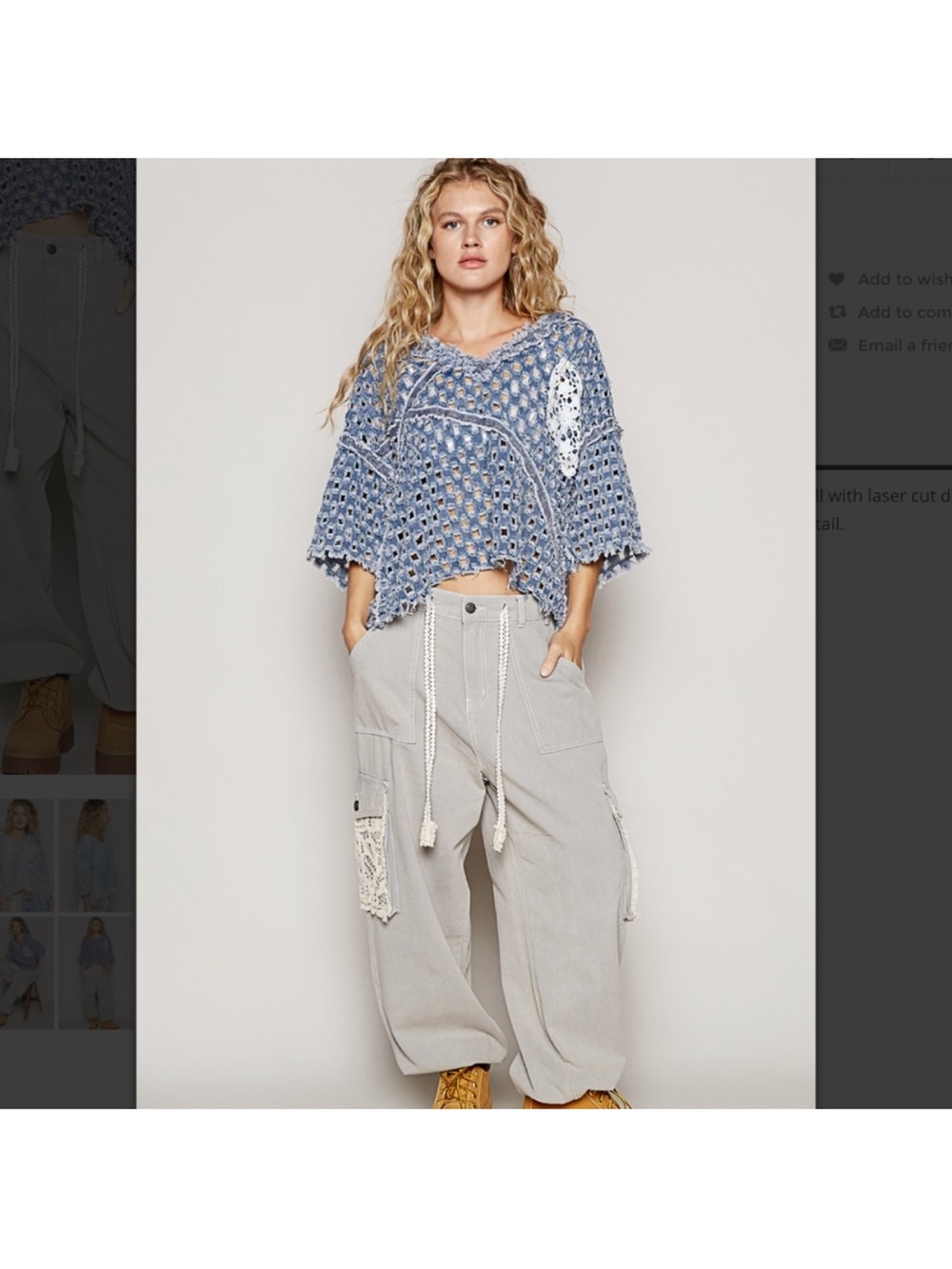 POL Blue Crochet Crop Top with White Accent